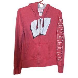 Wisconsin Badgers Girls Hoodie M 7/9 Red Zip Up LOVELOVE Sleeve W Logo NCAA‎
